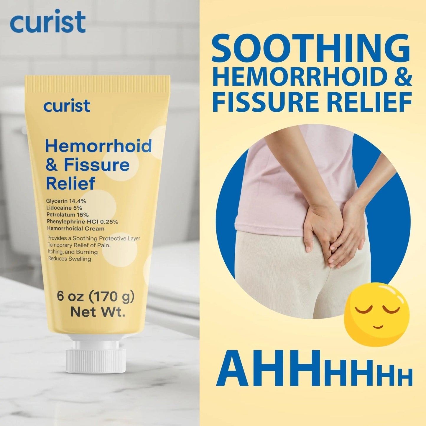 Curist Fissure and Hemorrhoid Cream with Lidocaine 5% and Phenylephrine HCl - Numbing Anal Fissure Cream Temporarily Shrinks Hemorrhoids - Reduces Itching, Swelling, & Burning - Huge Tube - 6oz - Maple Wellness Supplements