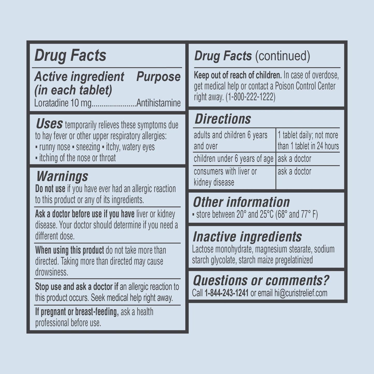 Curist Loratadine 10mg 365 Count - All Day Non Drowsy Allergy Medicine - 24 Hour Antihistamine Tablets for Runny Nose, Itchy Eyes, & Sneezing - Indoor & Outdoor Allergy Medicine for Adults - Maple Wellness Supplements
