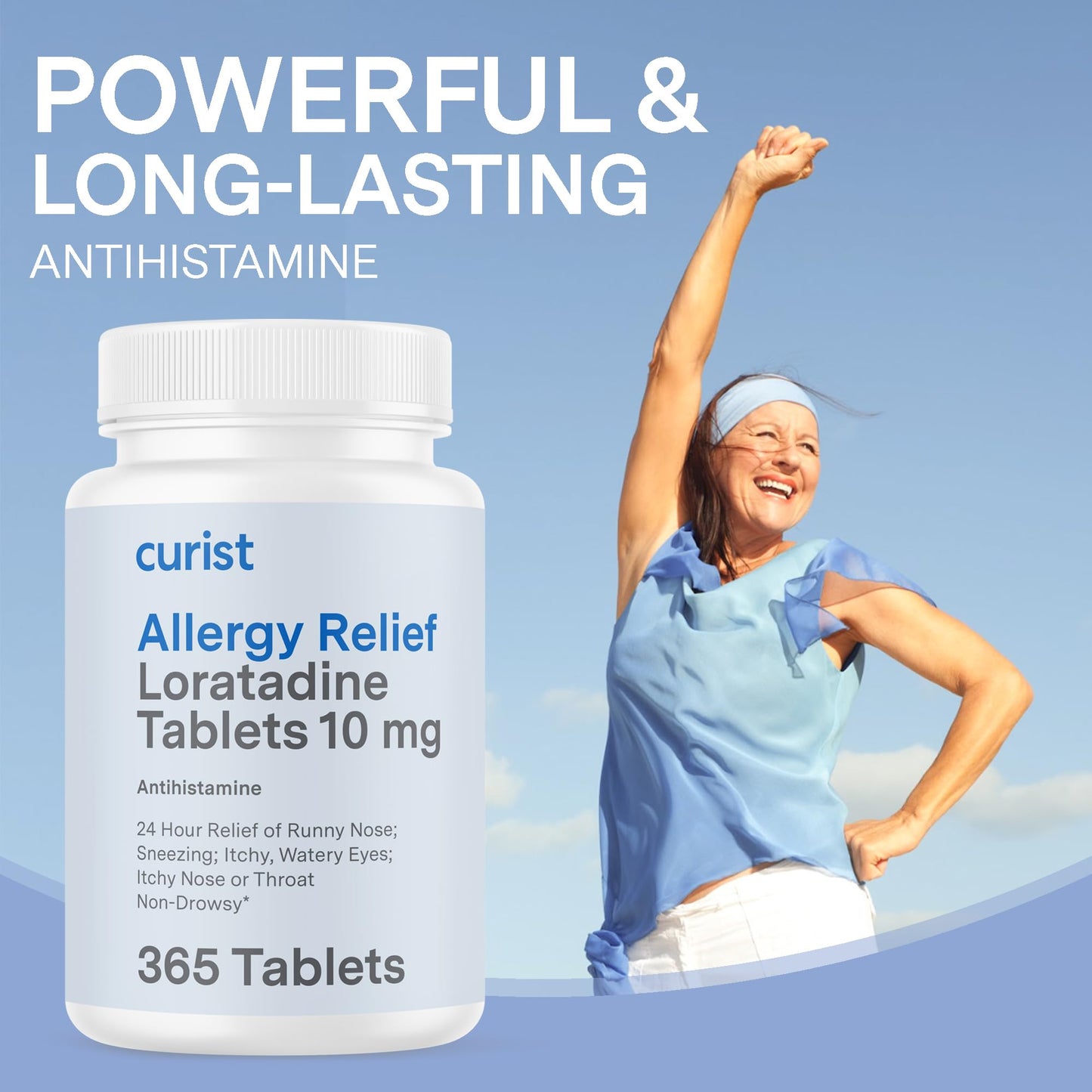 Curist Loratadine 10mg 365 Count - All Day Non Drowsy Allergy Medicine - 24 Hour Antihistamine Tablets for Runny Nose, Itchy Eyes, & Sneezing - Indoor & Outdoor Allergy Medicine for Adults - Maple Wellness Supplements