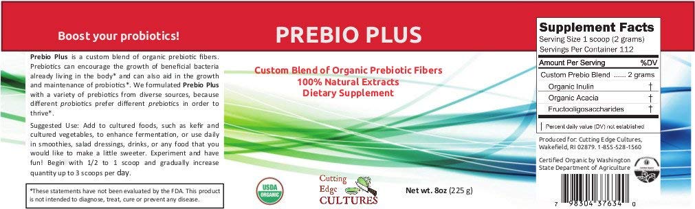Cutting Edge Cultures Prebio Plus Prebiotic Fiber Powder Best Custom Blend of Organic Prebiotic Fibers Dietary Supplement 8 oz - Maple Wellness Supplements