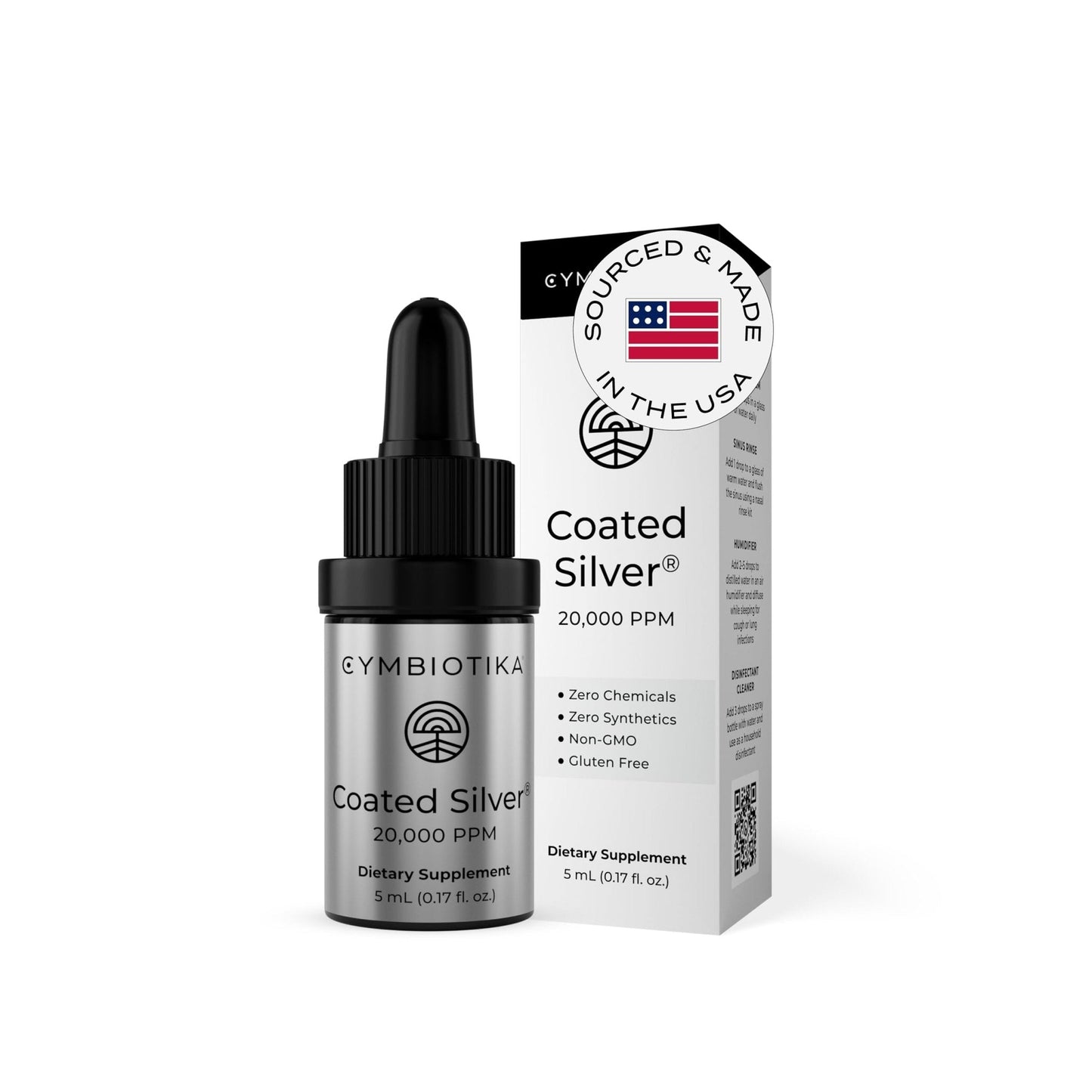 CYMBIOTIKA Colloidal Silver Liquid Supplement with Coated Silver, 20,000 PPM Mineral Concentrate, Immune Support Supplement for Adults, Easy to Use, 5 ml - Maple Wellness Supplements