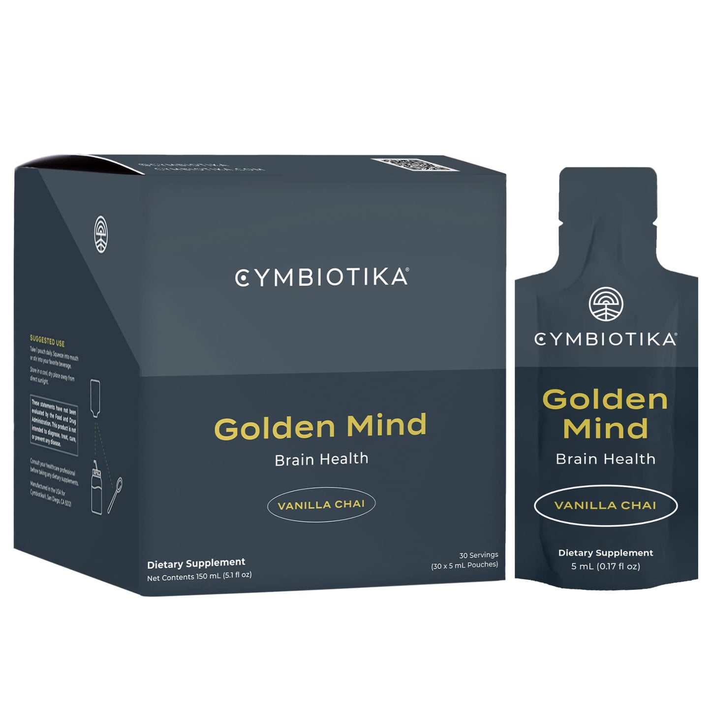 CYMBIOTIKA Golden Mind Nootropic - Boosts Focus, Memory, Alertness, Supports Nervous System with Bacopa, Green Tea, Lion’s Mane, L-Theanine, Rhodiola | 30 Pouches - Maple Wellness Supplements
