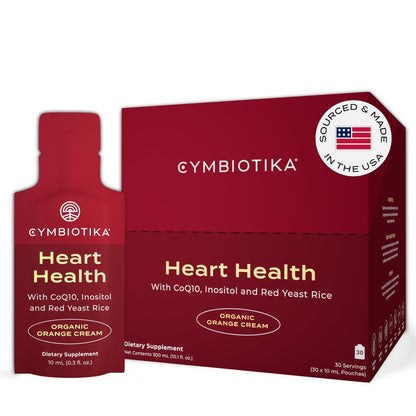 CYMBIOTIKA Heart Health Supplement with CoQ10, Red Yeast Rice & Inositol, Gluten Free Supplements to Support Circulation & Aging, Organic Orange Cream Flavor, 30 Pack - Maple Wellness Supplements