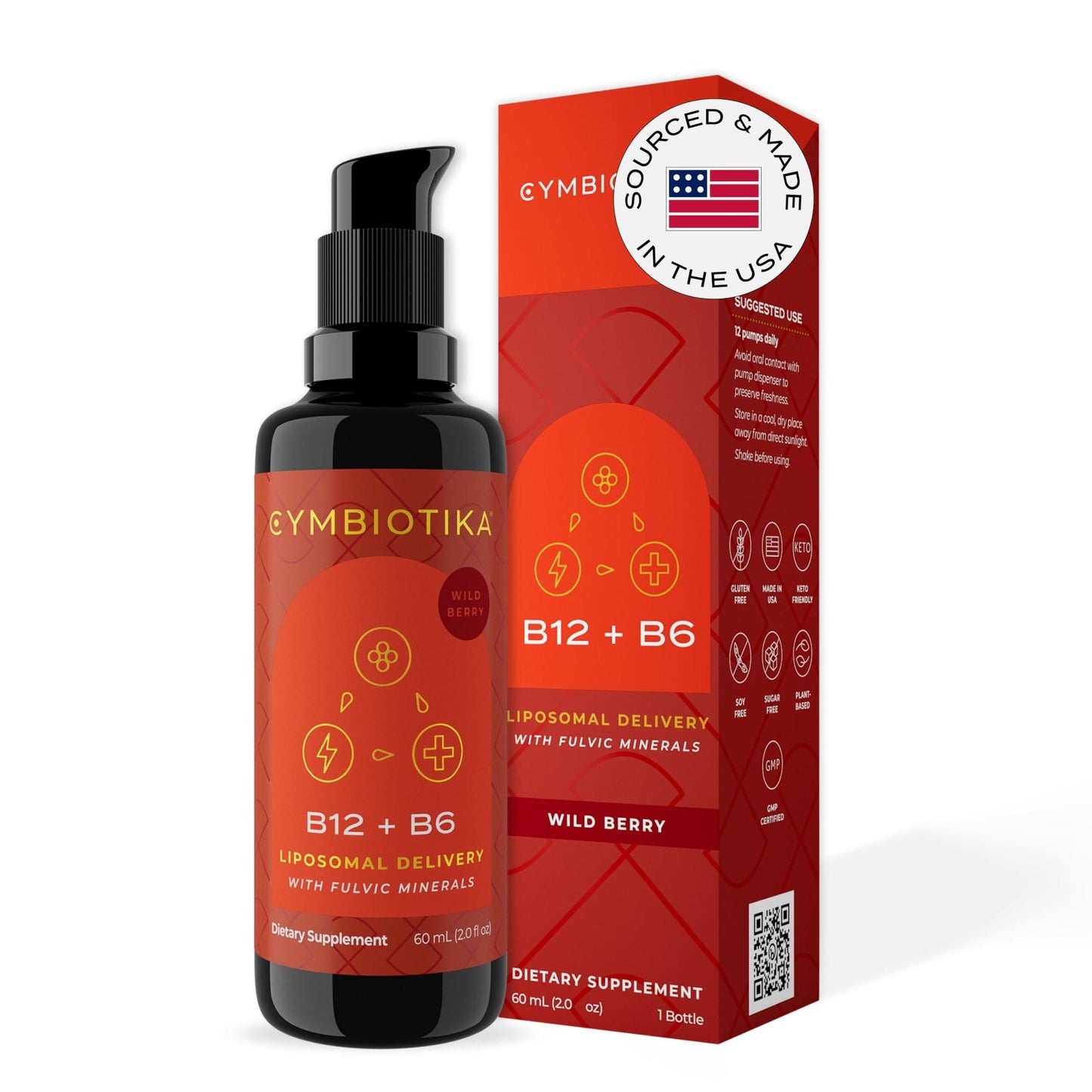 CYMBIOTIKA Liposomal Vitamin B12 Liquid Supplement, 1250 mcg, Supports Energy, Cell Production, Helps Strengthen Hair, Skin & Nails, Non-GMO, Gluten Free - Maple Wellness Supplements