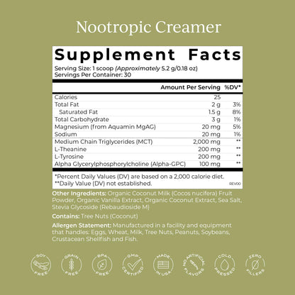 CYMBIOTIKA Nootropic Creamer – MCT Oil, Alpha GPC, L-Theanine – Keto, Vegan, Sugar-Free Coffee Creamer for Focus, Energy & Mental Clarity – Coconut Vanilla Flavor, 30 Servings - Maple Wellness Supplements