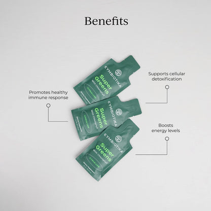 CYMBIOTIKA Super Greens Supplement with Chlorophyll, Spirulina, Daily Vegan Superfood Packets for Digestive Gut Health, Detox, Energy and Immune Support, Citrus Lime Flavor, 15 mL Pouches, 30 Pack - Maple Wellness Supplements