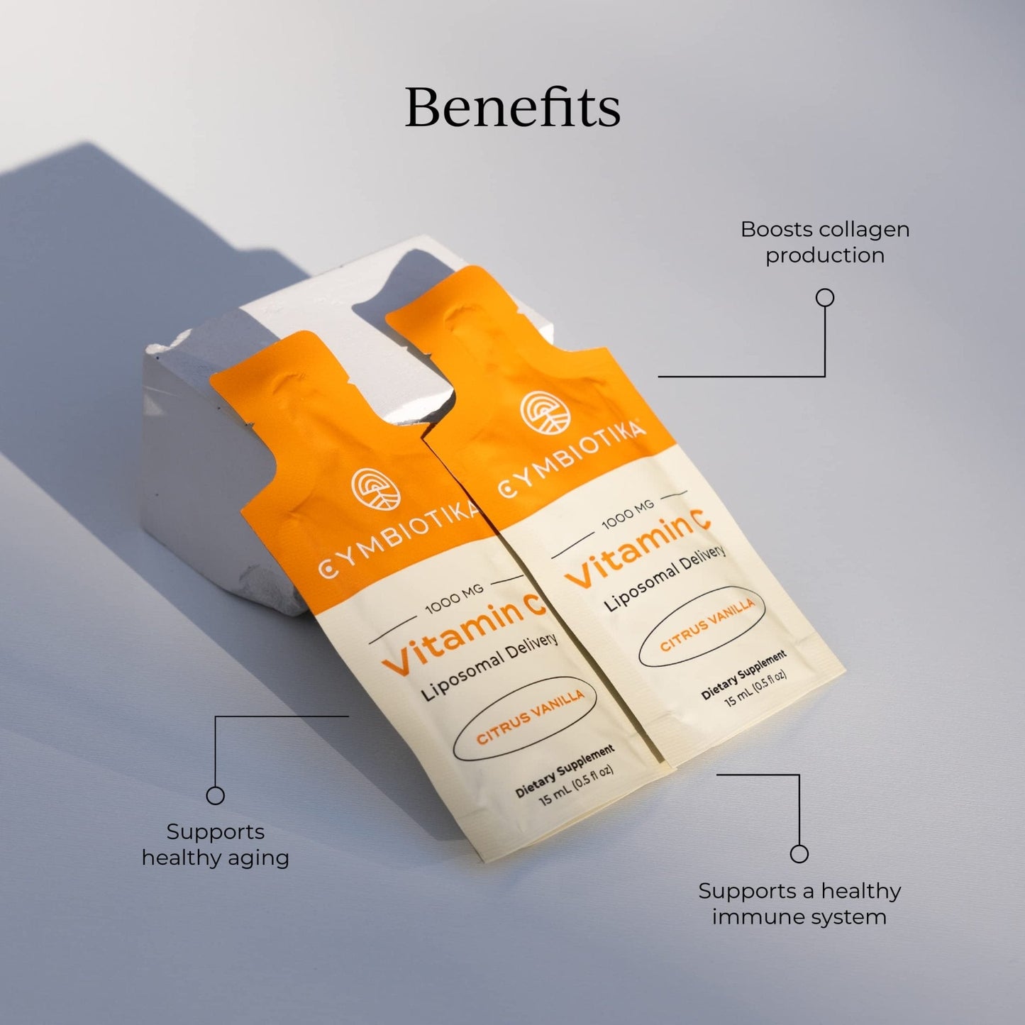 CYMBIOTIKA Vitamin C Individual Packets, Liposomal Delivery, Supplement for Immune Support, Collagen Boost, & Healthy Aging - Maple Wellness Supplements