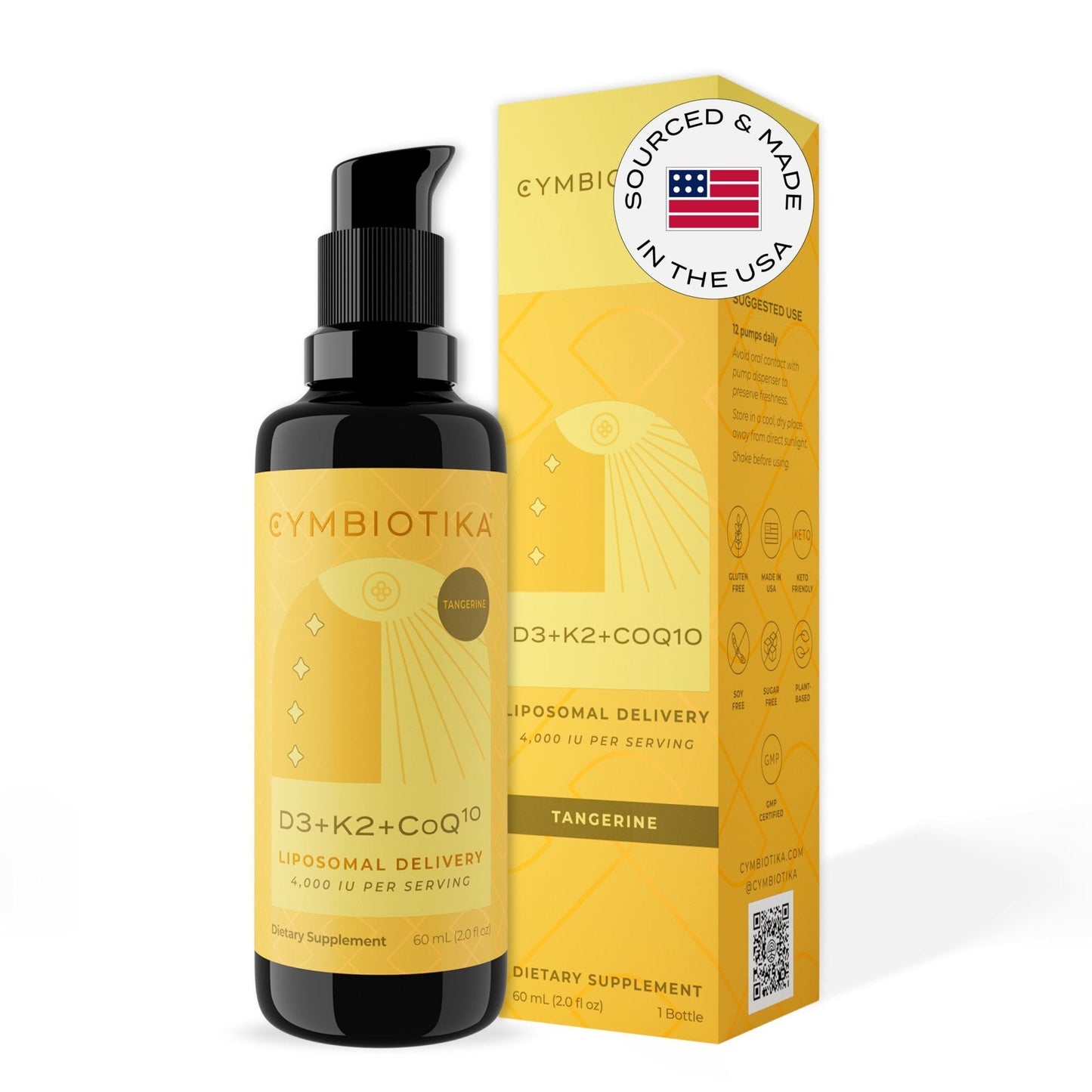 CYMBIOTIKA Vitamin D3 + K2 + CoQ10 Liquid, Vitamin D Supplement for Immune Support, Heart Health & Bone Health, Energy Booster, Liposomal Delivery, Vegan, Keto Ingredients, Tangerine Flavor - Maple Wellness Supplements
