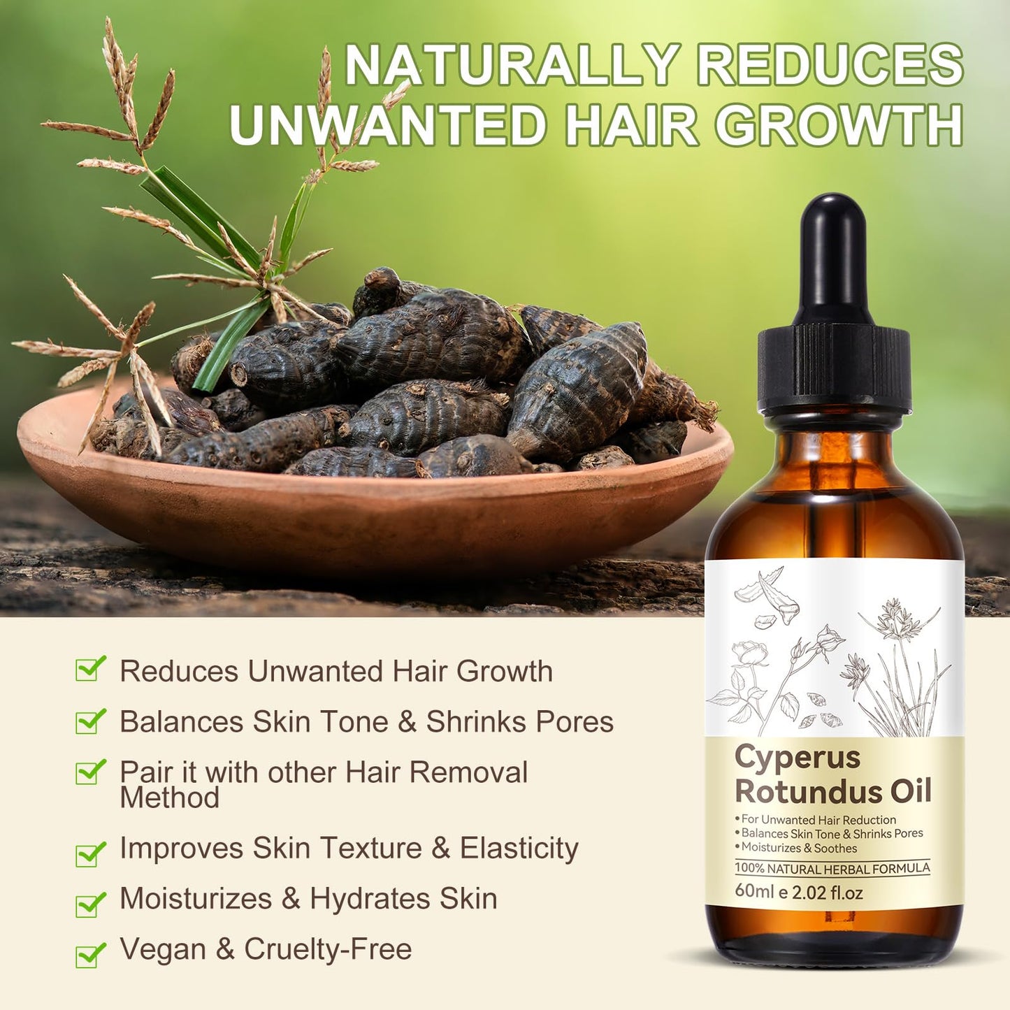Cyperus Rotundus Oil, Natural for Reducing Body Hair Growth, Cyperus Rotundus Oil for Hair - Maple Wellness Supplements