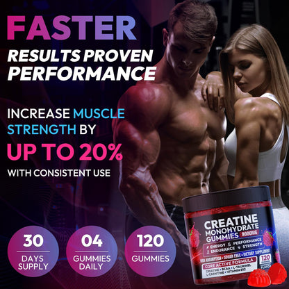 Cytona Creatine Gummies Monohydrate Complex 9000MG, Pre-Workout for Men & Women, Creatine Gummy with L-Taurine, BCAA 2:1, B12/6 for Muscle Support - Maple Wellness Supplements