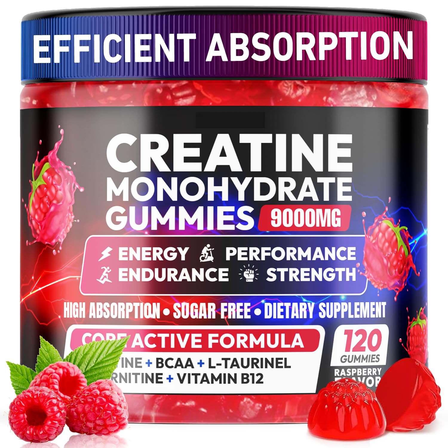 Cytona Creatine Gummies Monohydrate Complex 9000MG, Pre-Workout for Men & Women, Creatine Gummy with L-Taurine, BCAA 2:1, B12/6 for Muscle Support - Maple Wellness Supplements