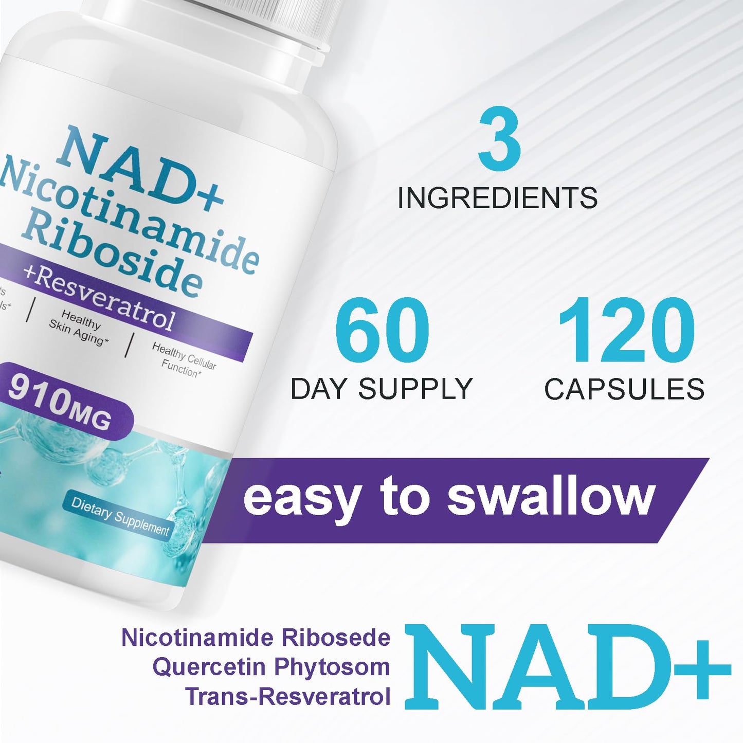 Daiasns NAD Supplement for Men and Women - Liposomal Nicotinamide Riboside, Quercetin, NAD+ Supplement with Resveratrol 910mg - Supports Muscle, Brain, Energy, 120 Capsules - Maple Wellness Supplements