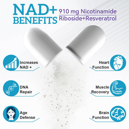 Daiasns NAD Supplement for Men and Women - Liposomal Nicotinamide Riboside, Quercetin, NAD+ Supplement with Resveratrol 910mg - Supports Muscle, Brain, Energy, 120 Capsules - Maple Wellness Supplements