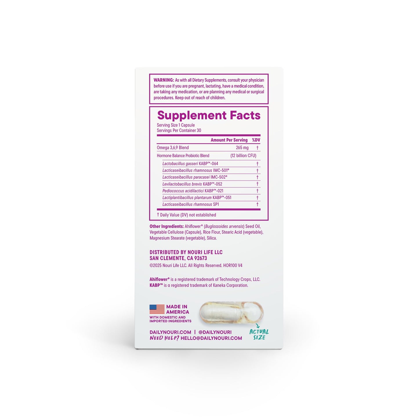 Daily Nouri Hormone Balance Probiotics for Women | Hormonal Balance Support | Vaginal pH + Gut Health | 7 Clinically Studied Strains + Omega | 30-Day Supply - Maple Wellness Supplements