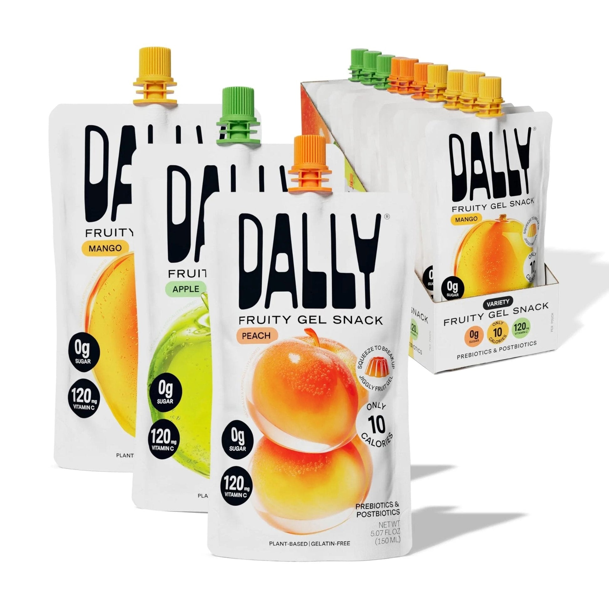 Dally Variety Pack [Mango, Peach & Apple] Drinkable Konjac Jelly 10 Pouches | 10-Calorie Keto, Gluten Free, Sugar Free Korean Fruit Snack | Prebiotics & Postbiotics for Skin, Immune, Weight Management - Maple Wellness Supplements