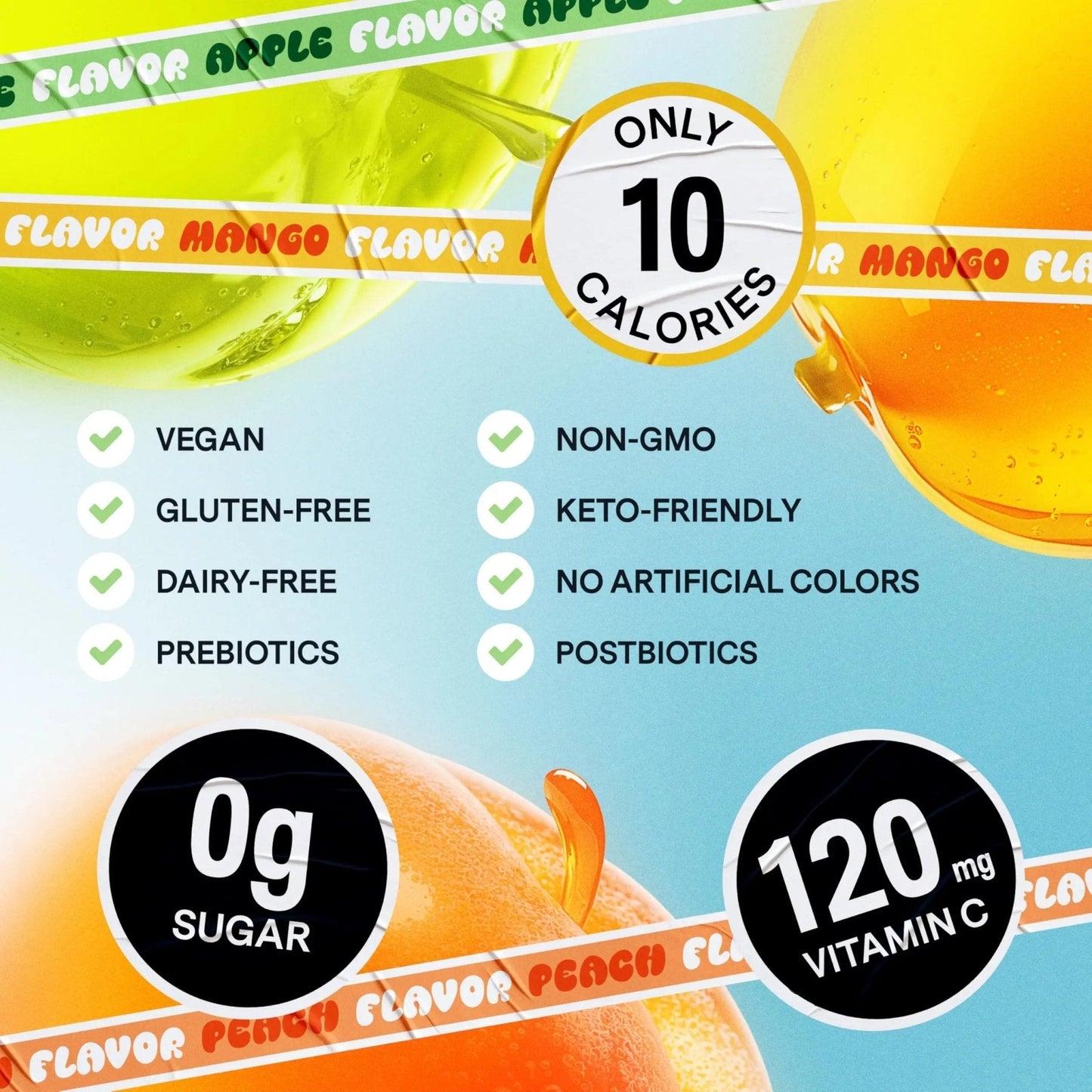 Dally Variety Pack [Mango, Peach & Apple] Drinkable Konjac Jelly 10 Pouches | 10-Calorie Keto, Gluten Free, Sugar Free Korean Fruit Snack | Prebiotics & Postbiotics for Skin, Immune, Weight Management - Maple Wellness Supplements