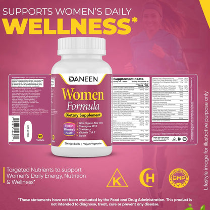 DANEEN Daily Multivitamin for Women - 36 Essential Ingredients - 90 Tablets - Vitamins for Women Multivitamin - Maple Wellness Supplements