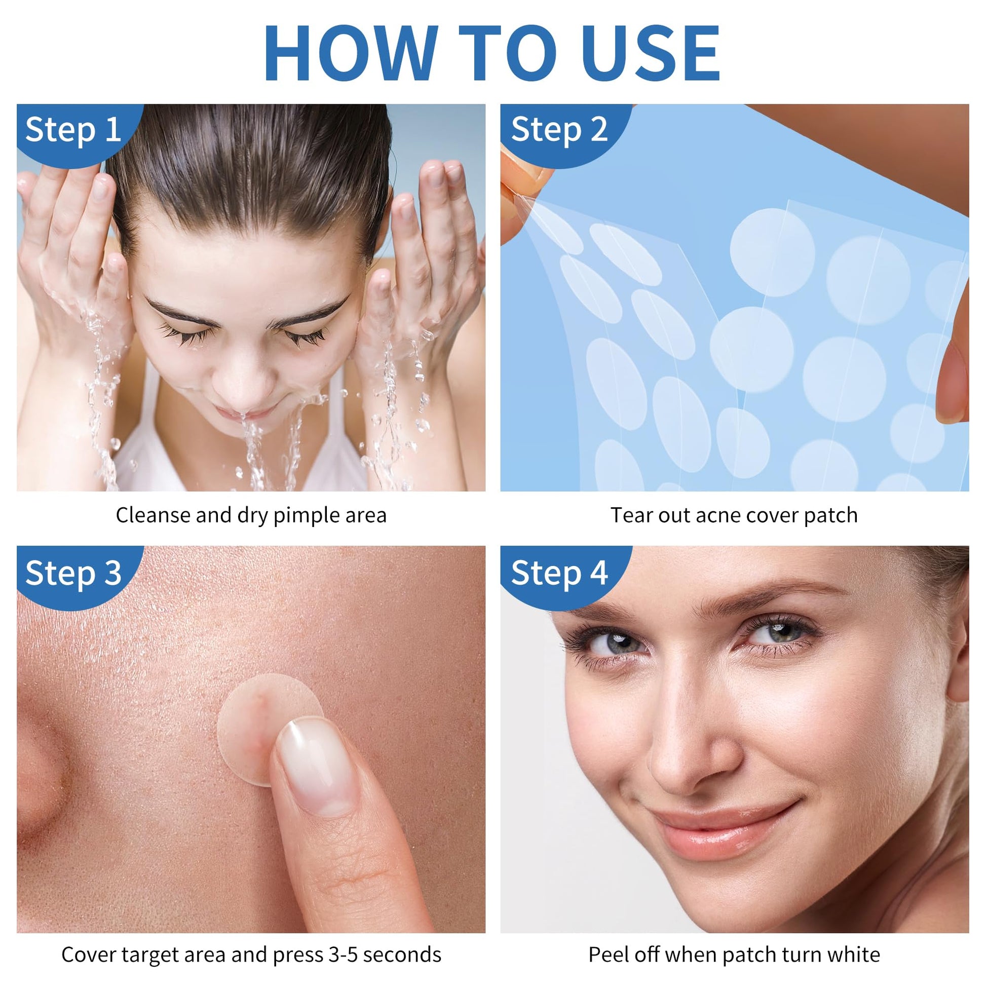 Daolyo Pimple Patches for Face, 4 Size 300 Counts Acne Patches, Hydrocolloid Patches - Maple Wellness Supplements