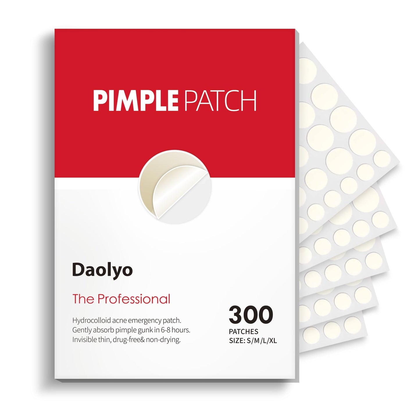 Daolyo Pimple Patches for Face, 4 Size 300 Counts Acne Patches, Hydrocolloid Patches - Maple Wellness Supplements