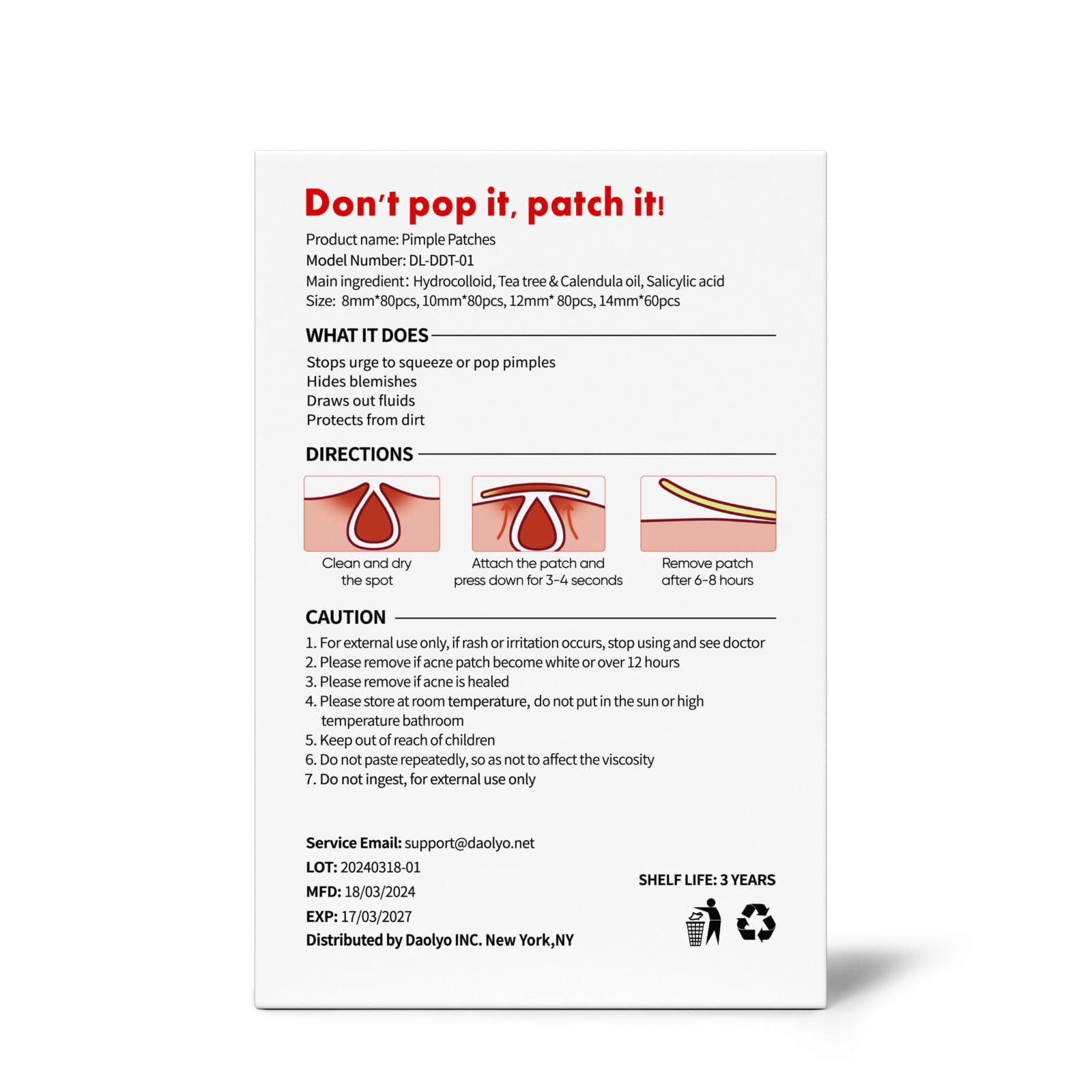Daolyo Pimple Patches for Face, 4 Size 300 Counts Acne Patches, Hydrocolloid Patches - Maple Wellness Supplements
