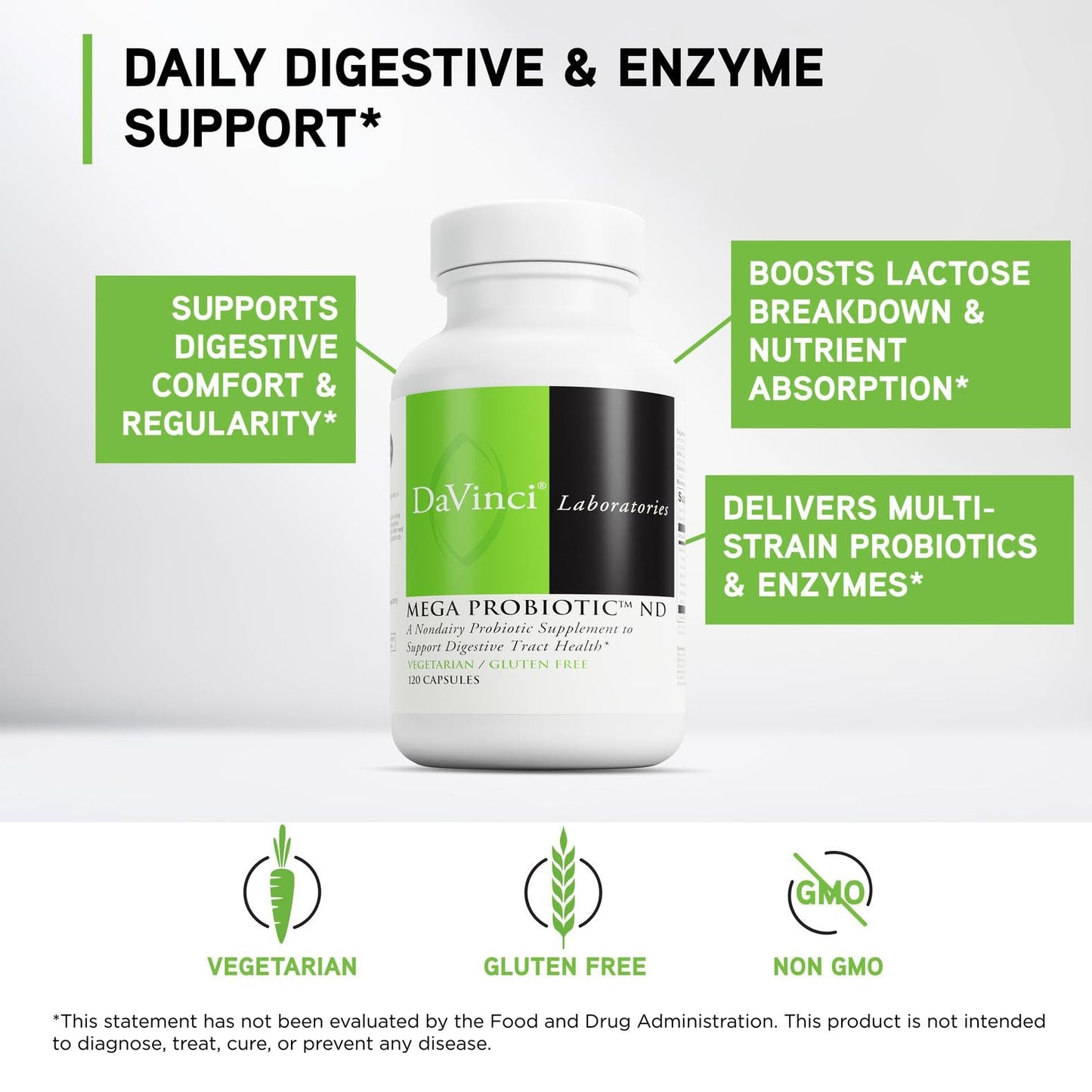 DAVINCI Labs Mega Probiotic ND - Non-Dairy Probiotic Supplement Supports Gut, Digestive & Brain Health* - Gut Health Support Supplement - Maple Wellness Supplements