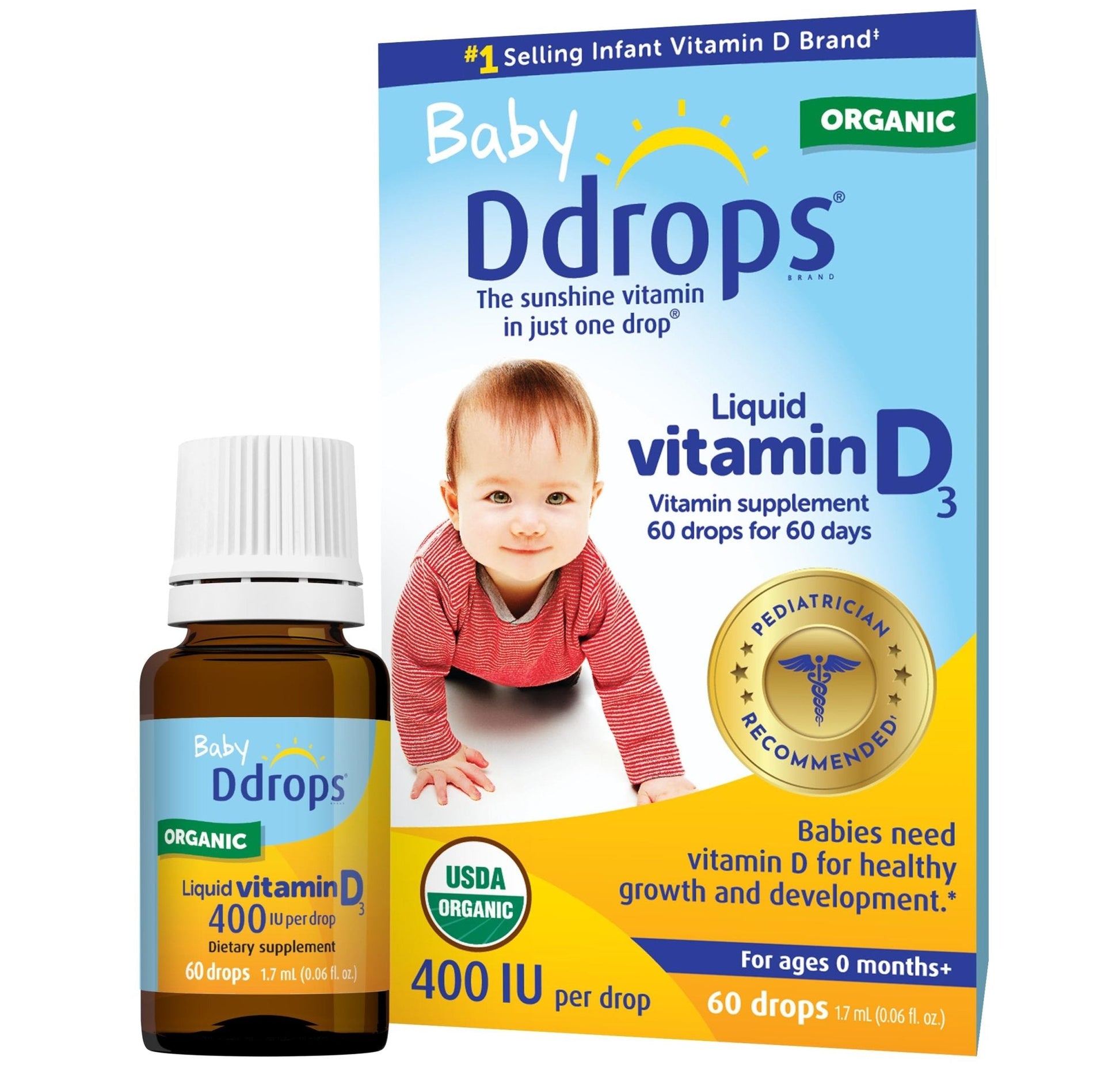 Ddrops Baby 400 IU, Vitamin D, 60 Drops 1.7mL (0.06 Fl. Oz (Pack of 1)) - Maple Wellness Supplements