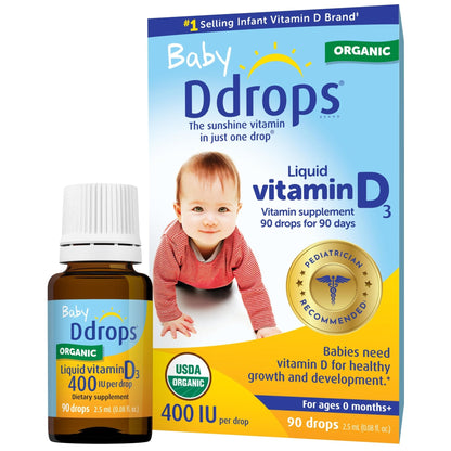Ddrops Baby 400 IU, Vitamin D, 90 Drops 2.5mL (0.08 Fl. Oz (Pack of 1)) - Maple Wellness Supplements