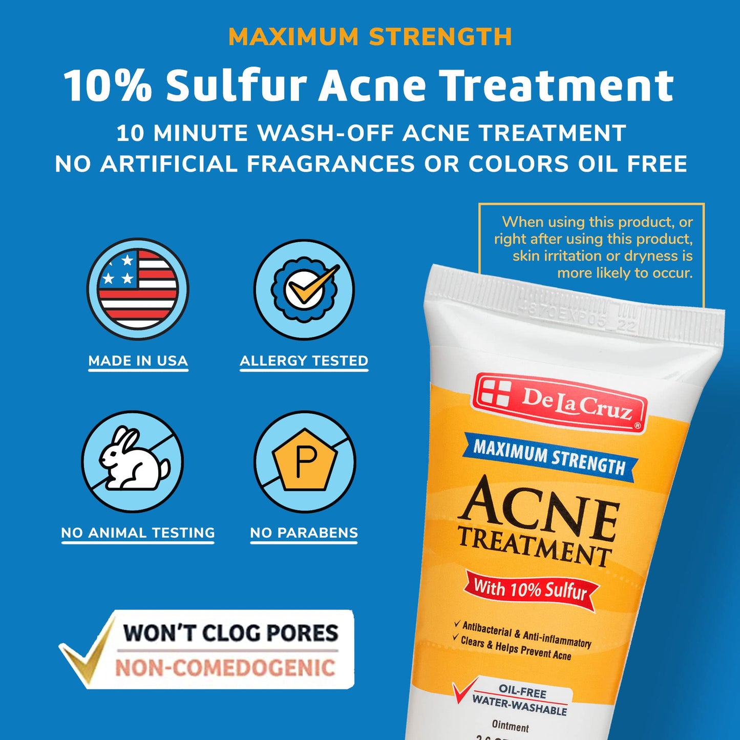 De La Cruz Sulfur Ointment - Cystic Acne Treatment for Face and Body - Daily 10 Min Spot Treatment Mask - Safe and Effective Game Changing Hormonal Acne - Maple Wellness Supplements