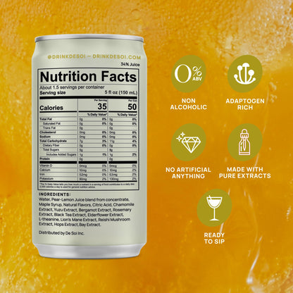 De Soi Golden Hour Mocktails NA Drinks 8 fl oz (12-pack) - Adaptogen Drink, Sparkling Drink with Calming Botanicals, Mocktail Drinks, Gluten Free, No Artificial Flavors - Maple Wellness Supplements