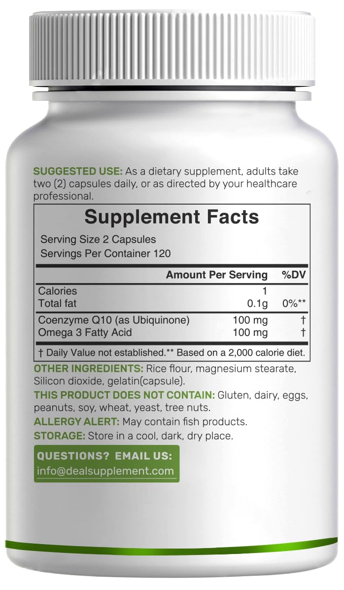 DEAL SUPPLEMENT CoQ10 100mg with Omega 3 100mg, 240 Capsules | Bioavailable Coenzyme Q10 Formula | Non-GMO - Maple Wellness Supplements