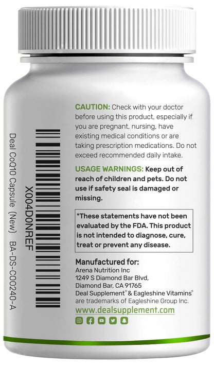 DEAL SUPPLEMENT CoQ10 100mg with Omega 3 100mg, 240 Capsules | Bioavailable Coenzyme Q10 Formula | Non-GMO - Maple Wellness Supplements