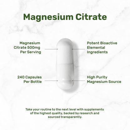 DEAL SUPPLEMENT Magnesium Citrate 500mg, 240 Capsules | Easily Absorbed, Purified Trace Mineral – One a Day, Non-GMO - Maple Wellness Supplements