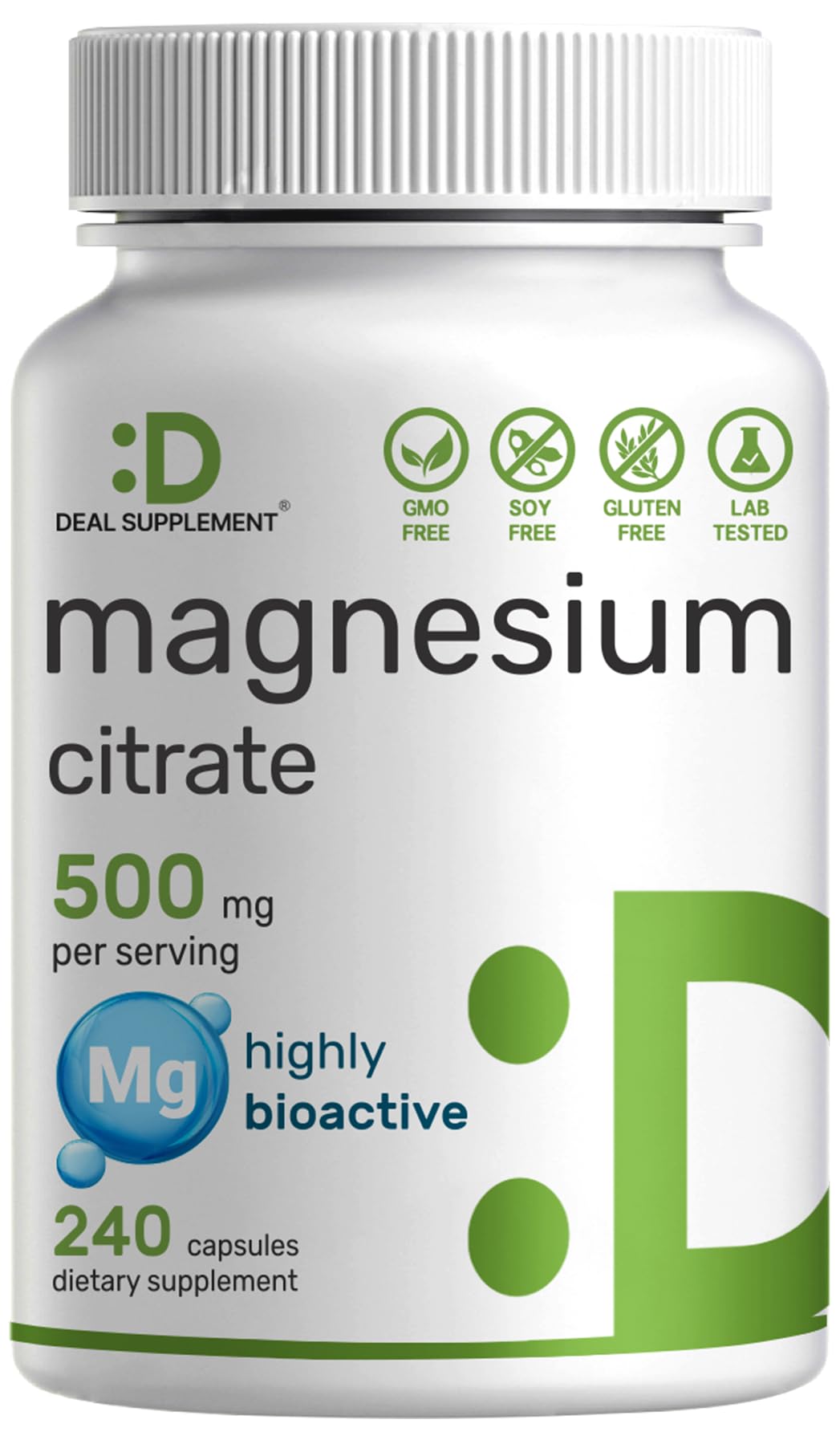 DEAL SUPPLEMENT Magnesium Citrate 500mg, 240 Capsules | Easily Absorbed, Purified Trace Mineral – One a Day, Non-GMO - Maple Wellness Supplements