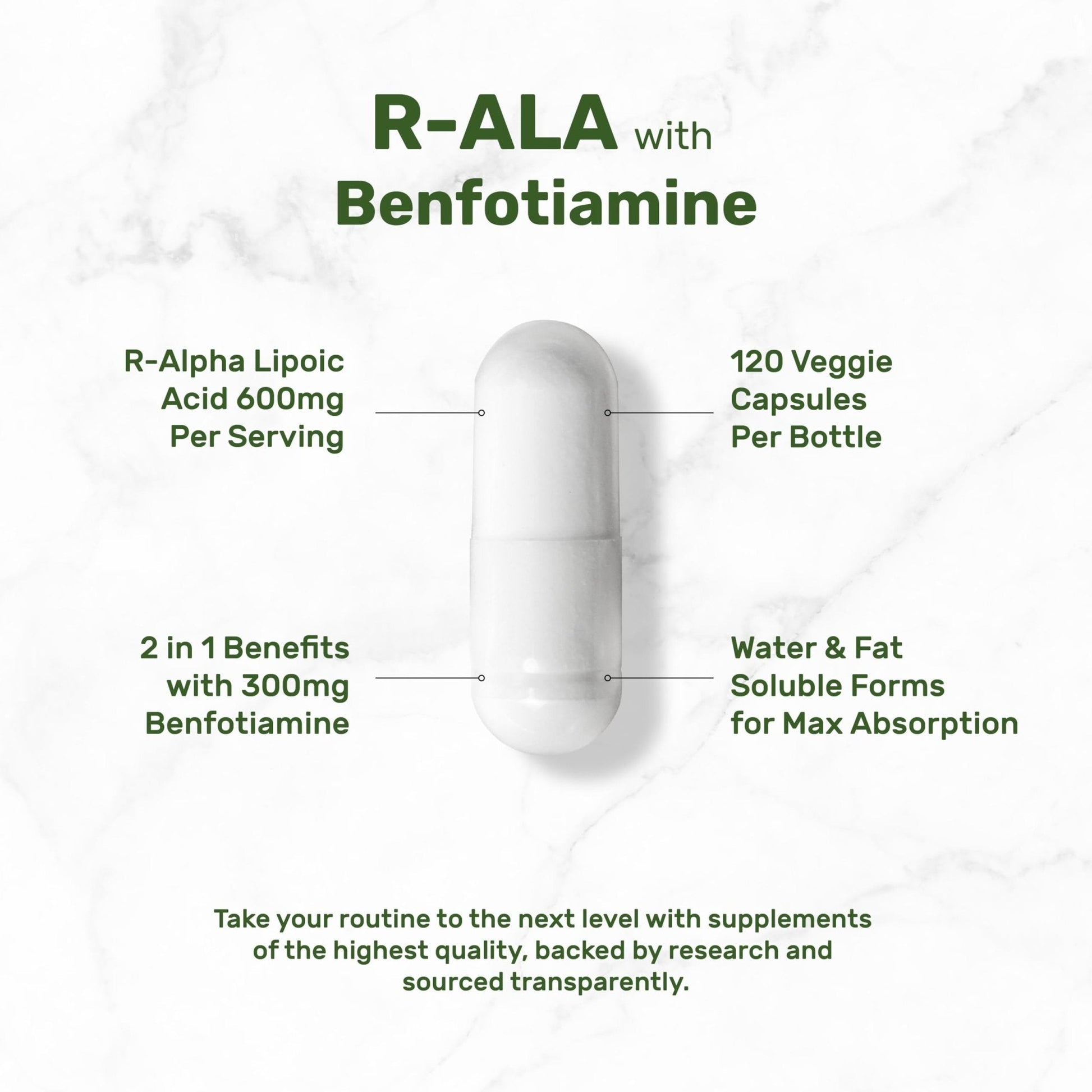 DEAL SUPPLEMENT R Alpha Lipoic Acid 600mg with Benfotiamine 300mg Per Serving, 120 Veggie Capsules – 200mg R-ALA Per Capsule – Antioxidant Supplement - Maple Wellness Supplements