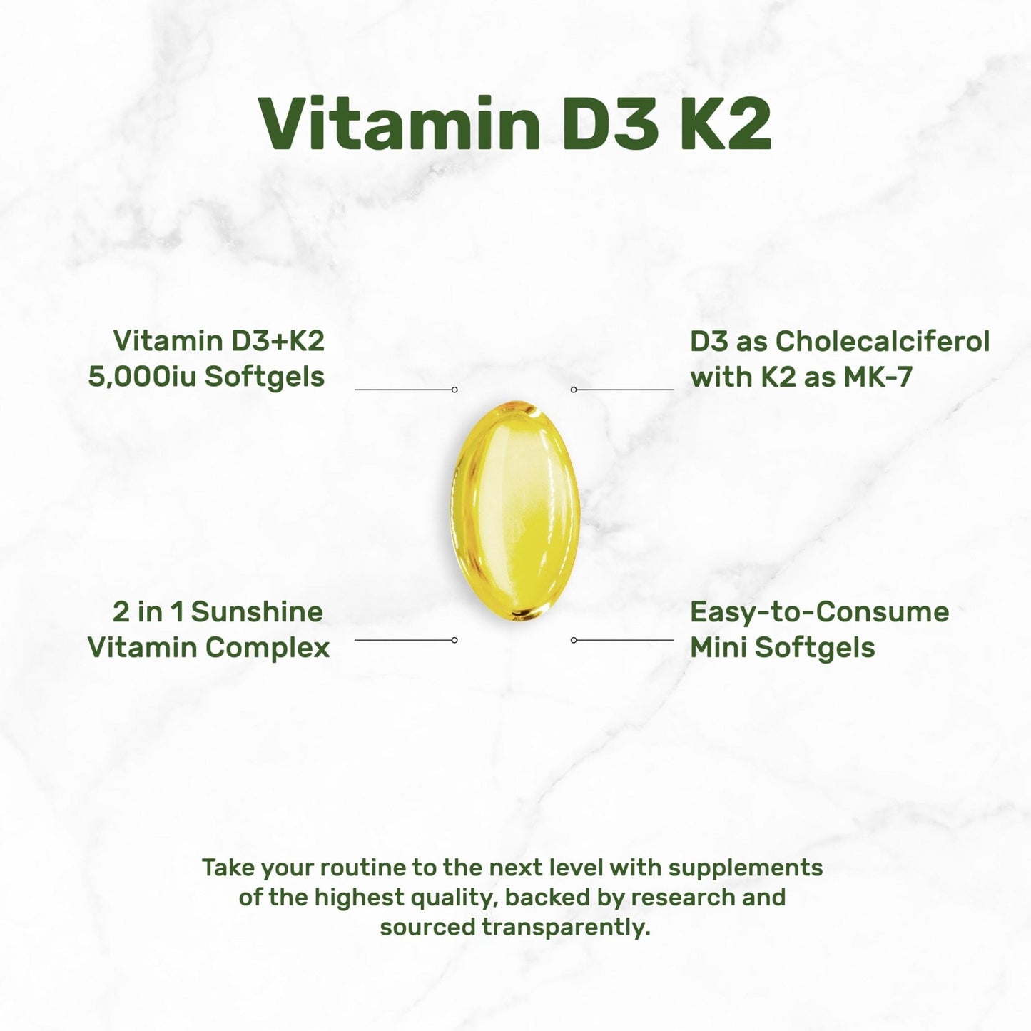 DEAL SUPPLEMENT Vitamin D3 5,000 IU + K2 MK7 Softgels, 250 Count | 2-in-1 Complex | Easy to Swallow - Maple Wellness Supplements