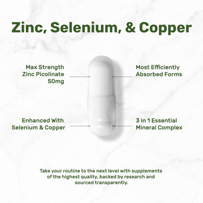 Deal Supplement Zinc 50mg with Selenium + Copper, 240 Capsules, 8 Month Supply, 3 in 1 Mineral Formula, Zinc Picolinate Complex Supplement - Maple Wellness Supplements