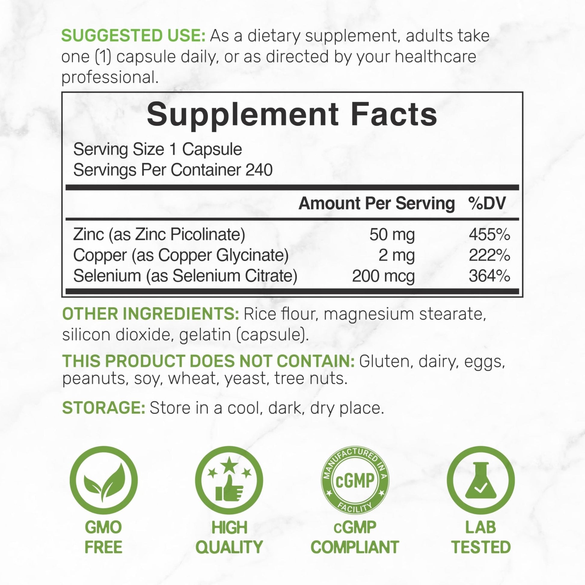 Deal Supplement Zinc 50mg with Selenium + Copper, 240 Capsules, 8 Month Supply, 3 in 1 Mineral Formula, Zinc Picolinate Complex Supplement - Maple Wellness Supplements
