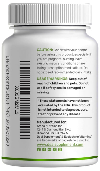 Deal Supplement Zinc 50mg with Selenium + Copper, 240 Capsules, 8 Month Supply, 3 in 1 Mineral Formula, Zinc Picolinate Complex Supplement - Maple Wellness Supplements