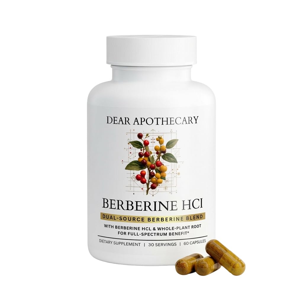 Dear Apothecary Berberine HCl 1200mg Supplement - Dual Source Bark & Root Extract - Berberis Aristata - USA Grown Botanical Extract - Maple Wellness Supplements