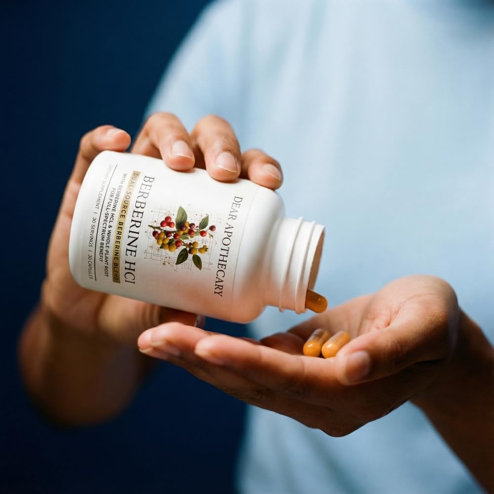 Dear Apothecary Berberine HCl 1200mg Supplement - Dual Source Bark & Root Extract - Berberis Aristata - USA Grown Botanical Extract - Maple Wellness Supplements