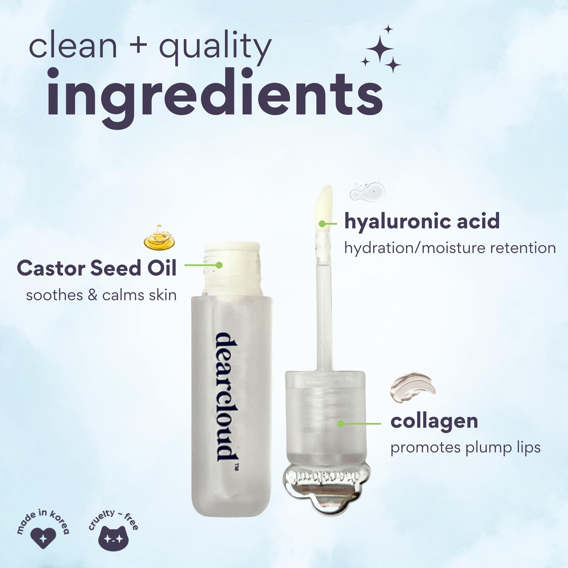 dearcloud Jelly Wave Lush Lip Oil – Clear Lip Gloss and Lip Gloss for Women - Korean skincare essential – Lip Oil for Women with Collagen - Diamond (0.13 oz) - Maple Wellness Supplements