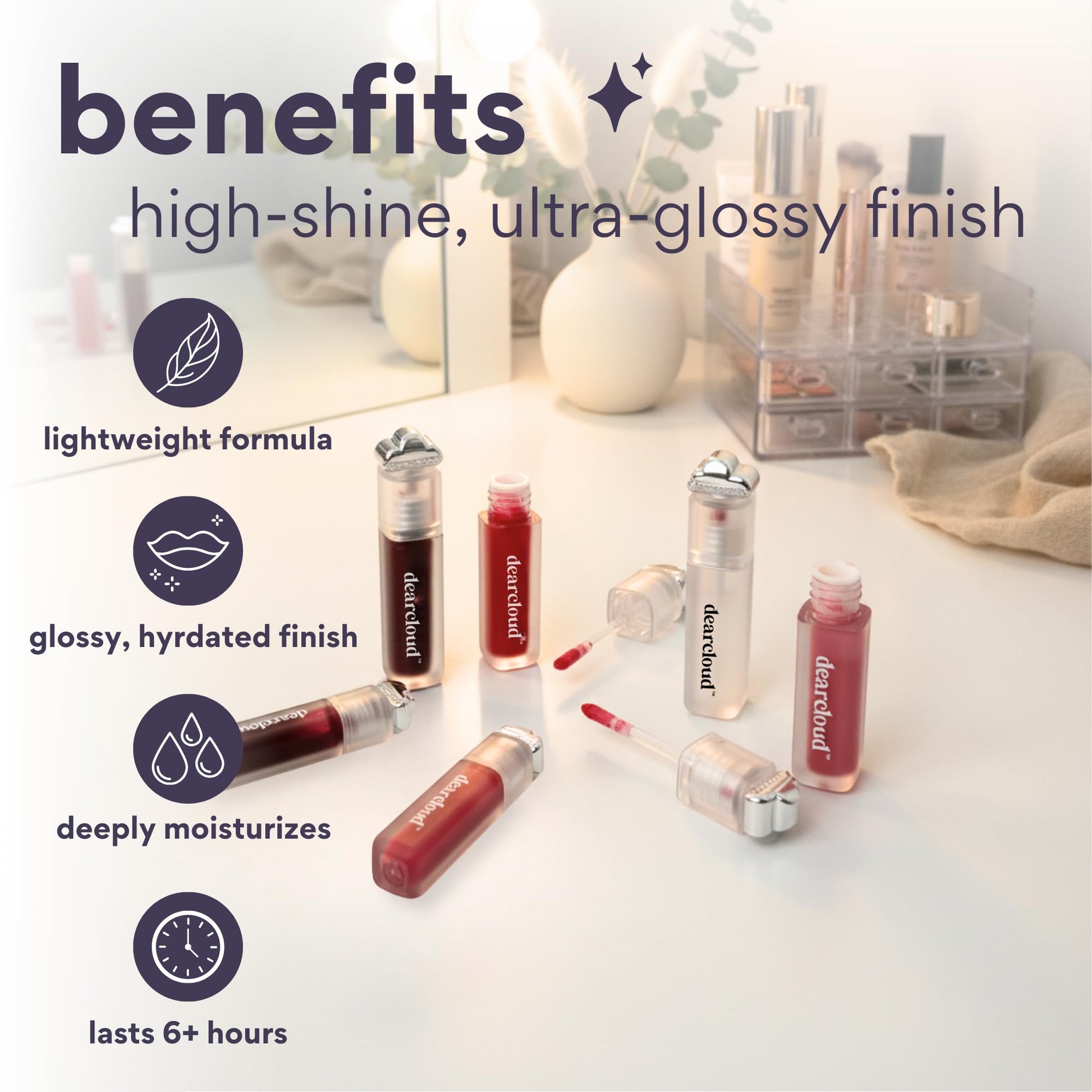 dearcloud Jelly Wave Lush Lip Oil – Clear Lip Gloss and Lip Gloss for Women - Korean skincare essential – Lip Oil for Women with Collagen - Diamond (0.13 oz) - Maple Wellness Supplements