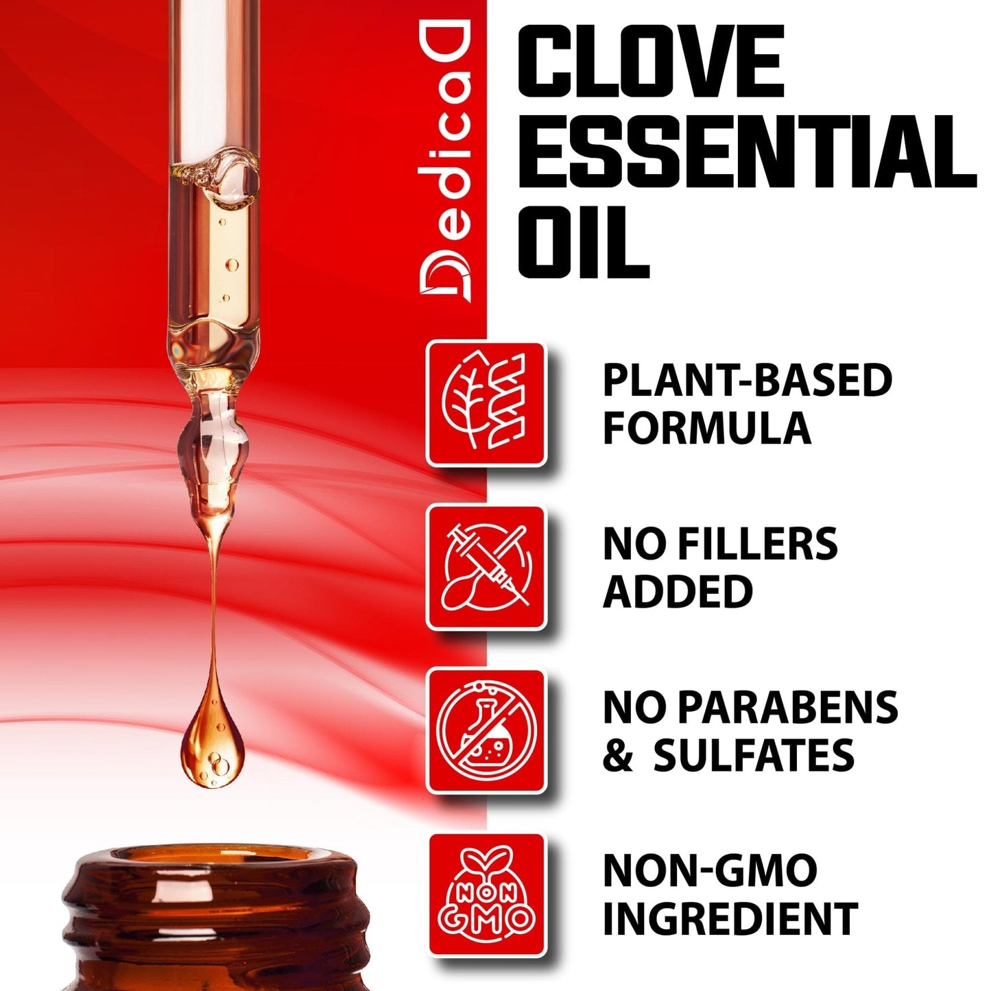 DEDICAD - 1 FL Oz - 30ml - Clove Essential Oil Supplement – for Toothache, Oral Care, Skin & Hair – Clove Oil Organic - Maple Wellness Supplements