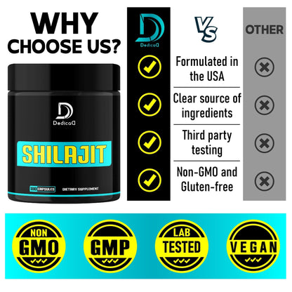 DEDICAD 1000Mg Shilajit Capsules - 180 Counts - Shilajit Supplement for Body Balance, Heart, Brain & Immune Health Support - Contains Natural Fulvic, Humic Acid & 85 Others - Maple Wellness Supplements