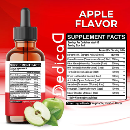 DEDICAD 10in1 Berberine HCl Drops - Liposomal Berberine Liquid - Activator Berberine with Ceylon Cinnamon, Bitter Melon, and 7 More - 60ml - Maple Wellness Supplements