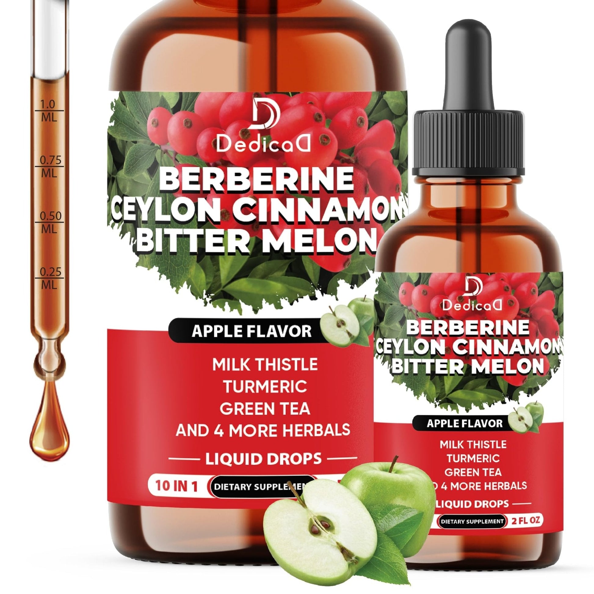 DEDICAD 10in1 Berberine HCl Drops - Liposomal Berberine Liquid - Activator Berberine with Ceylon Cinnamon, Bitter Melon, and 7 More - 60ml - Maple Wellness Supplements