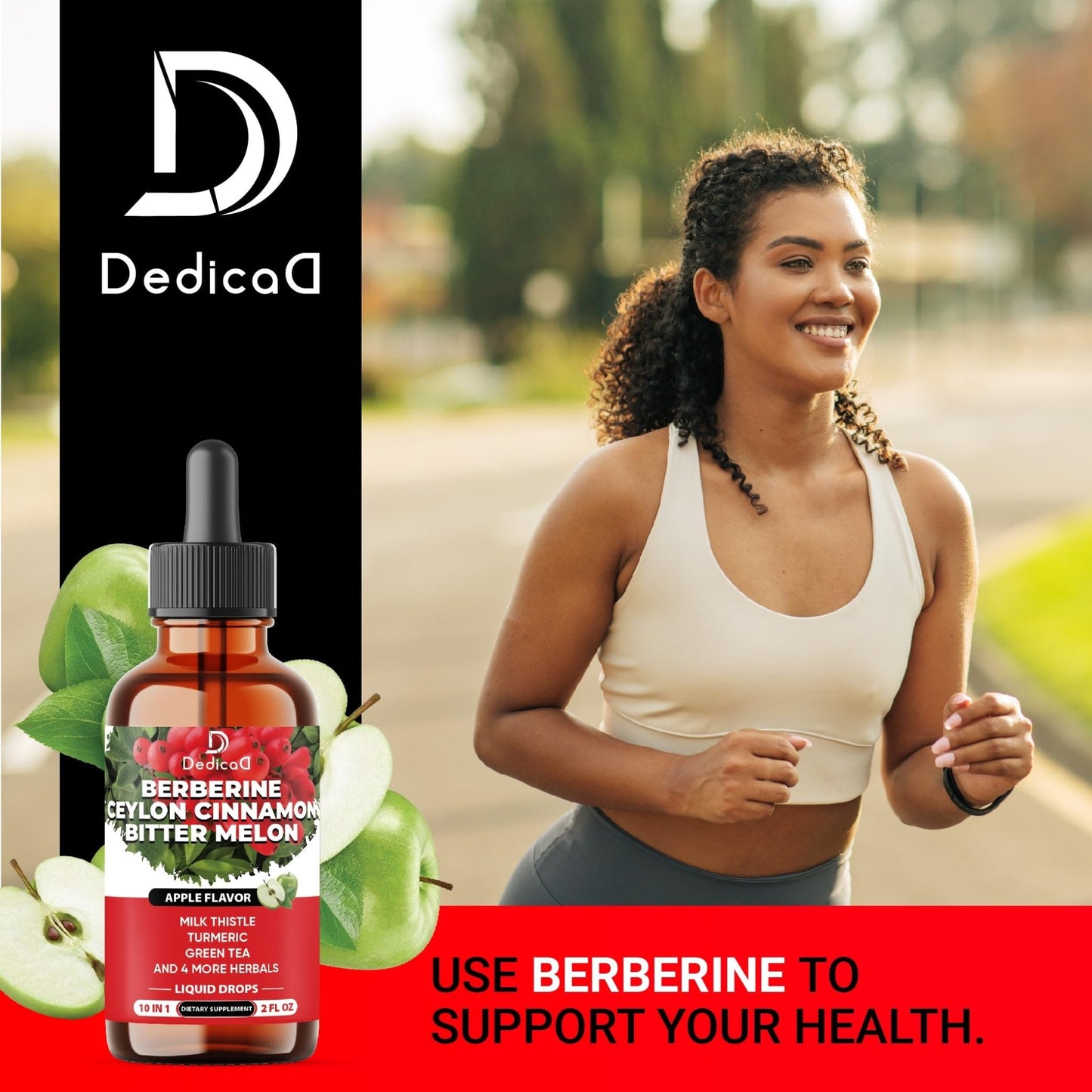 DEDICAD 10in1 Berberine HCl Drops - Liposomal Berberine Liquid - Activator Berberine with Ceylon Cinnamon, Bitter Melon, and 7 More - 60ml - Maple Wellness Supplements