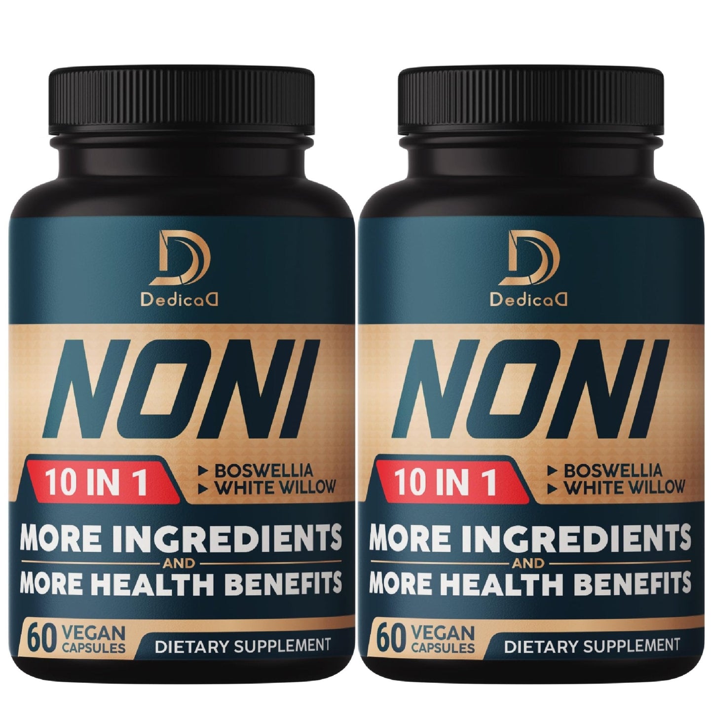 DEDICAD 10in1 Noni Capsules - 4 Month Supply with Elderberry, Boswellia, Turmeric, Ginger & More - Support Muscle, Joint, Digestive & Immune - 2 Packs of 60 Vegan Capsules, Non-GMO & Gluten-Free - Maple Wellness Supplements