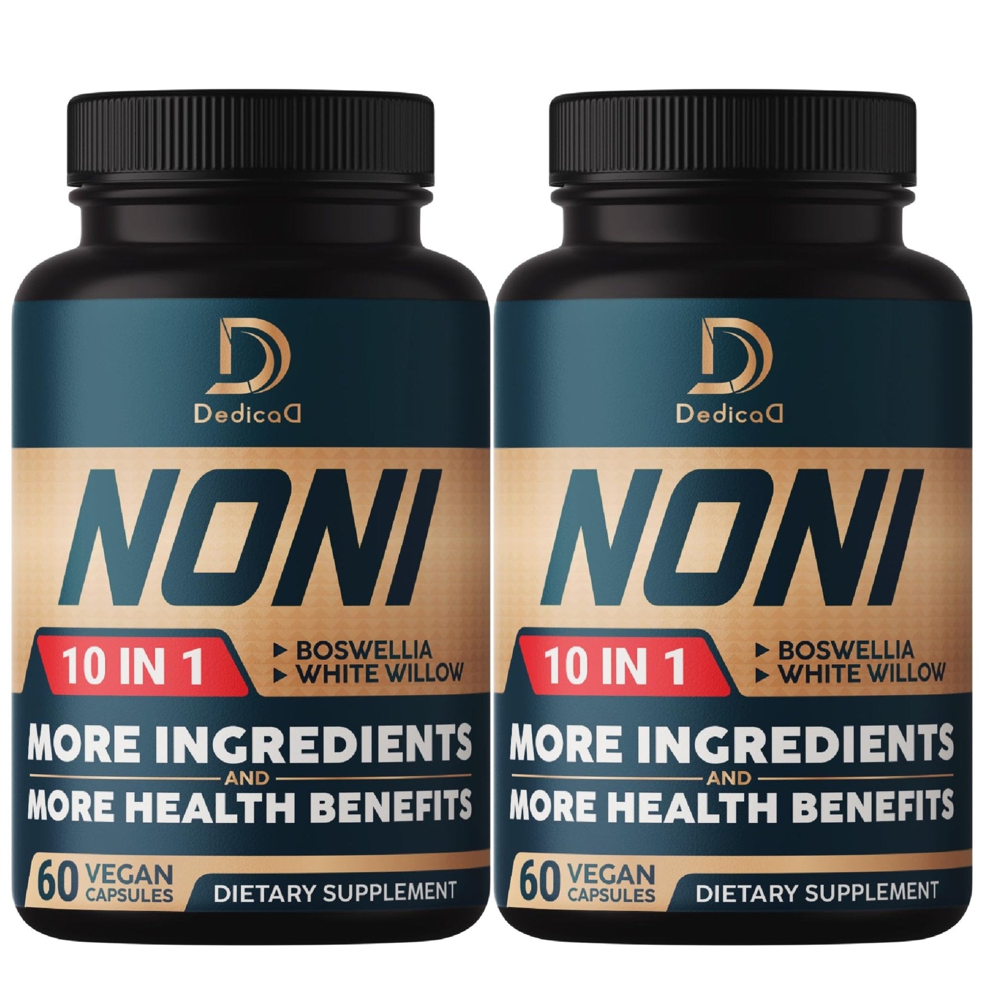 DEDICAD 10in1 Noni Capsules - 4 Month Supply with Elderberry, Boswellia, Turmeric, Ginger & More - Support Muscle, Joint, Digestive & Immune - 2 Packs of 60 Vegan Capsules, Non-GMO & Gluten-Free - Maple Wellness Supplements