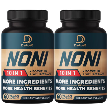 DEDICAD 10in1 Noni Capsules - 4 Month Supply with Elderberry, Boswellia, Turmeric, Ginger & More - Support Muscle, Joint, Digestive & Immune - 2 Packs of 60 Vegan Capsules, Non-GMO & Gluten-Free - Maple Wellness Supplements